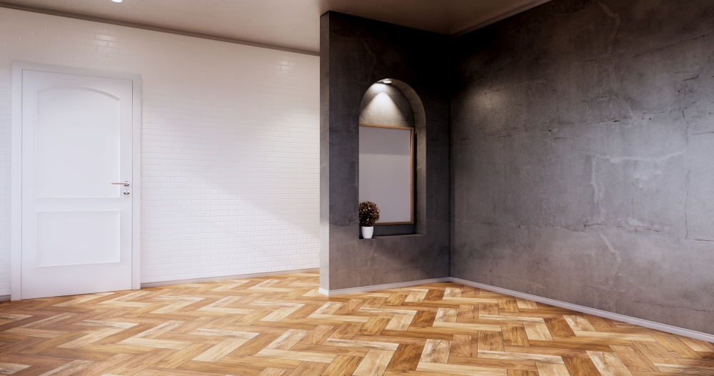 Empty Loft style with white brick design loft style.3D rendering