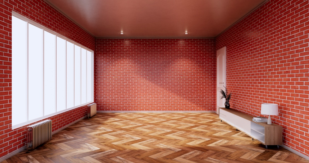 living room loft interior with Wall pattern brick wall. 3d rendering