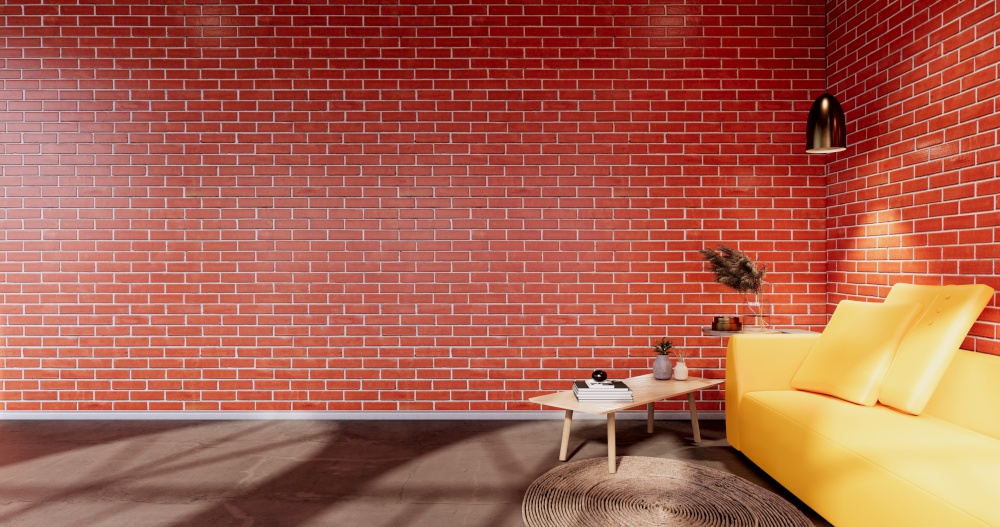 living room loft interior with Wall pattern brick wall. 3d rendering