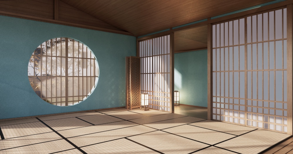 Interior ,EmptyMint room japanese style design.3D rendering
