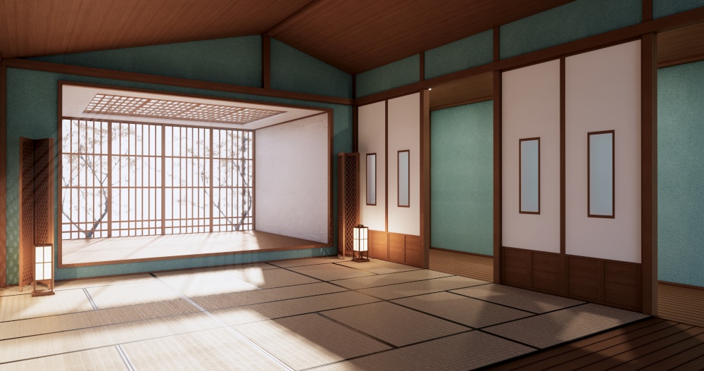 Interior ,EmptyMint room japanese style design.3D rendering
