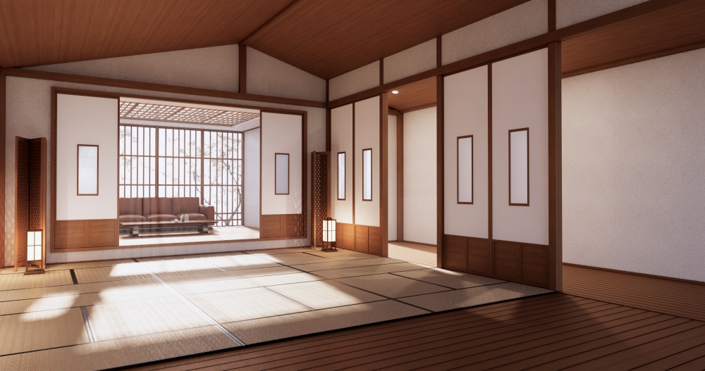 The Empty room, japanese interior.3D rendering