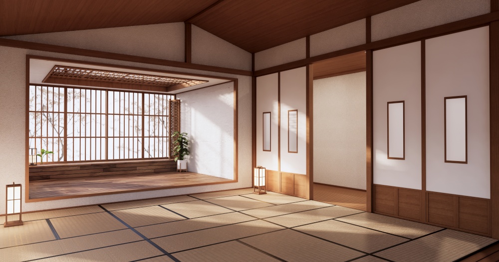 The Empty room, japanese interior.3D rendering
