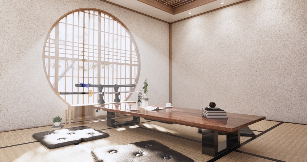 Living room japan tropical minimalist desing.3D rendering