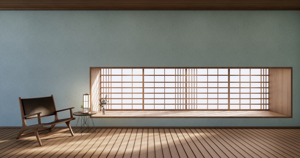 Mint Living room japan tropical minimalist design.3D rendering