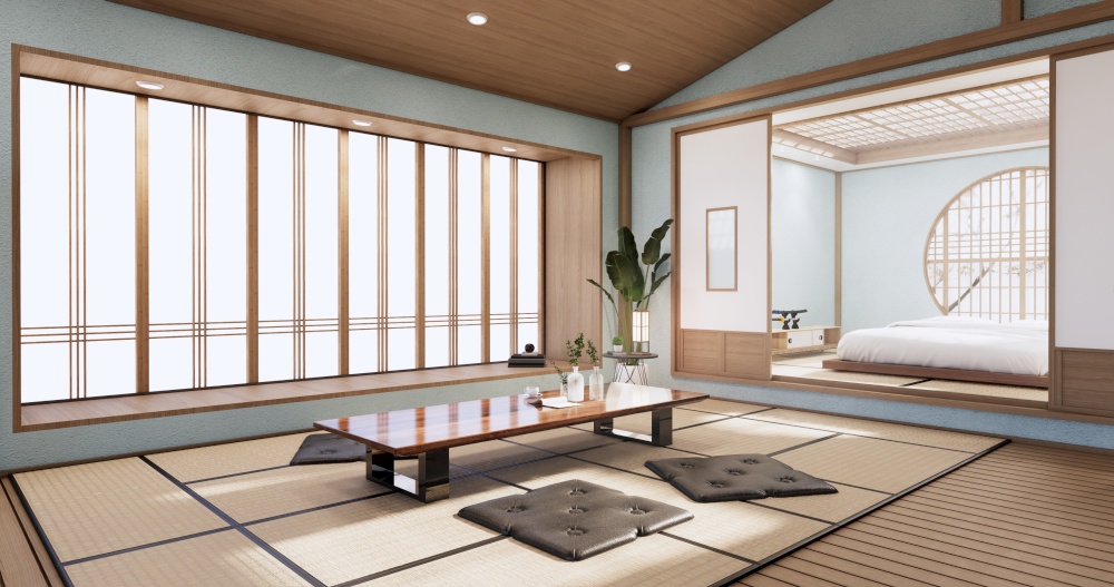 Mint Living room japan tropical minimalist design.3D rendering