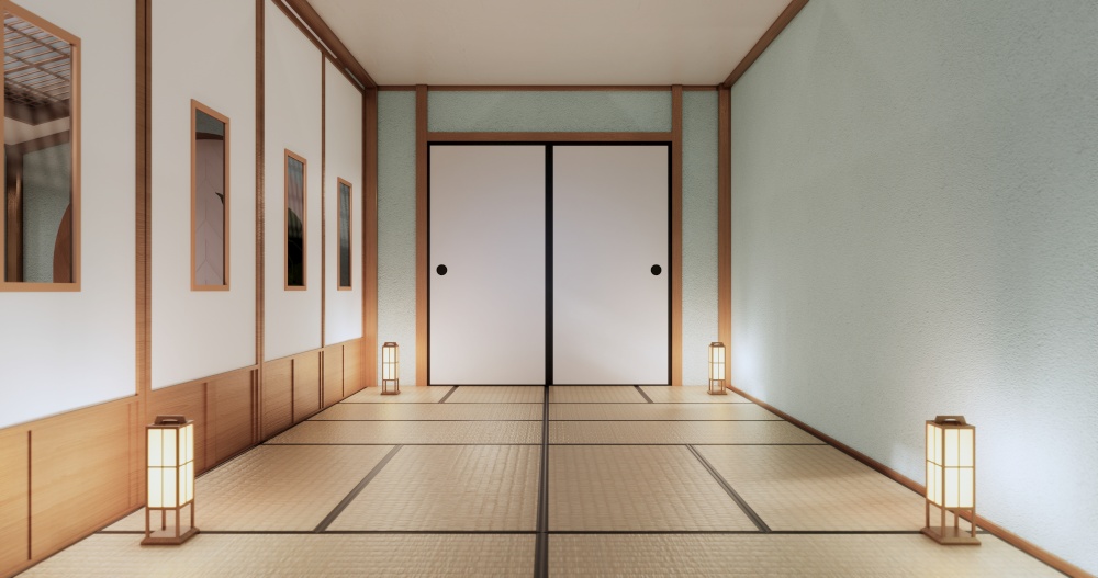 japan interior design,modern  mint living room. 3d illustration, 3d rendering