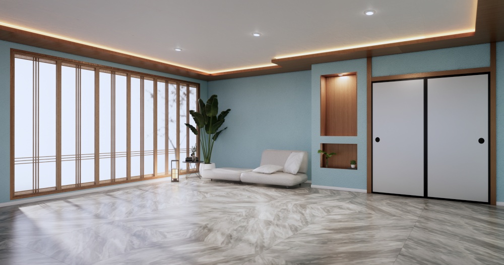 Beautiful, Mint tropical-style room, the rooms and the light shines from the sun into the room.3d rendering
