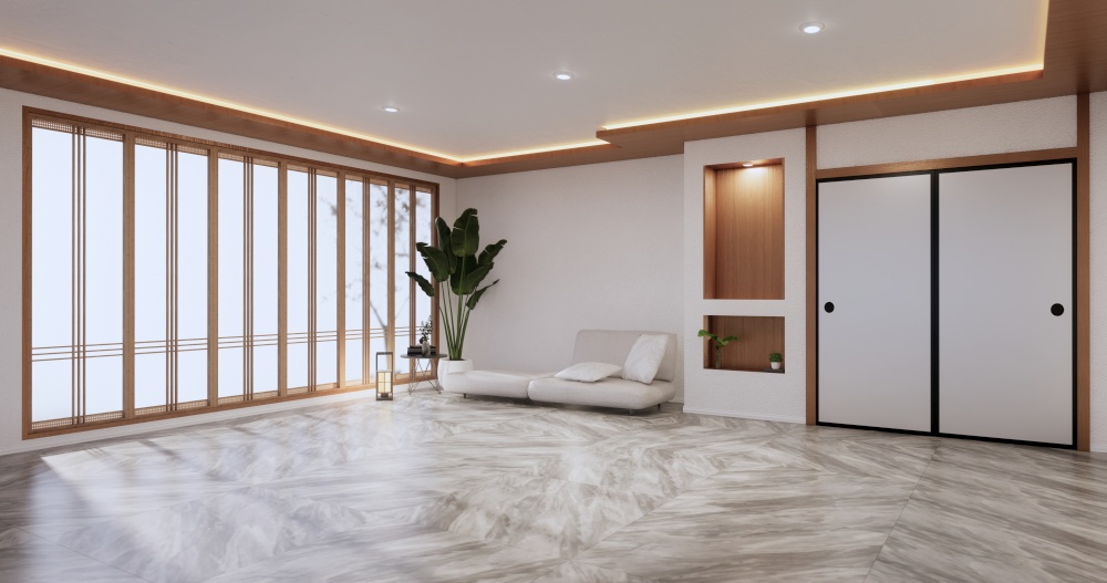 Beautiful, tropical-style room, the rooms and the light shines from the sun into the room.3d rendering