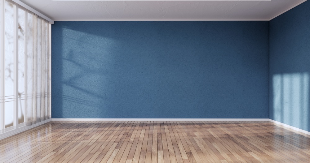 Cleaning room, Modern room empty blue wall on tiles floor. 3D rendering