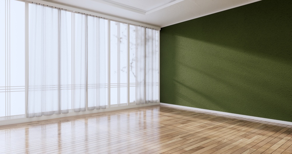 Cleaning room, Modern room empty green wall on tiles floor. 3D rendering