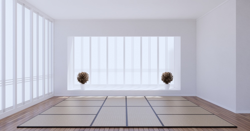 Cleaning room, Modern room empty white wall on tiles floor. 3D rendering