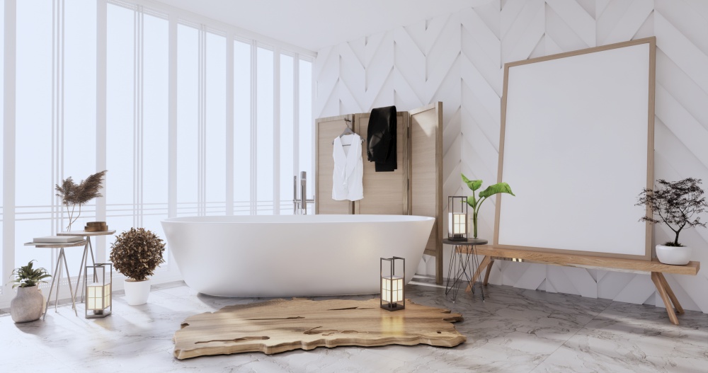 The Bath on empty room interior japanese style.3D rendering