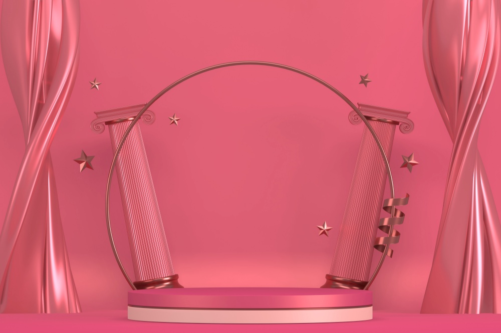 Pink podium minimalist mockup for podium display. 3D rendering