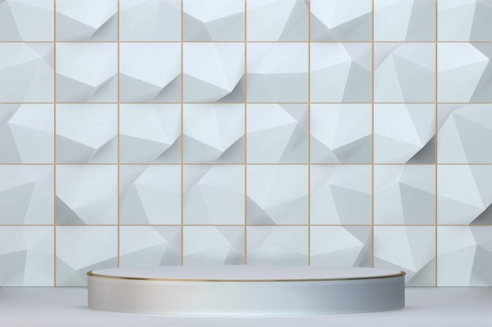Podium  white for cosmetic product on background white. 3d rendering