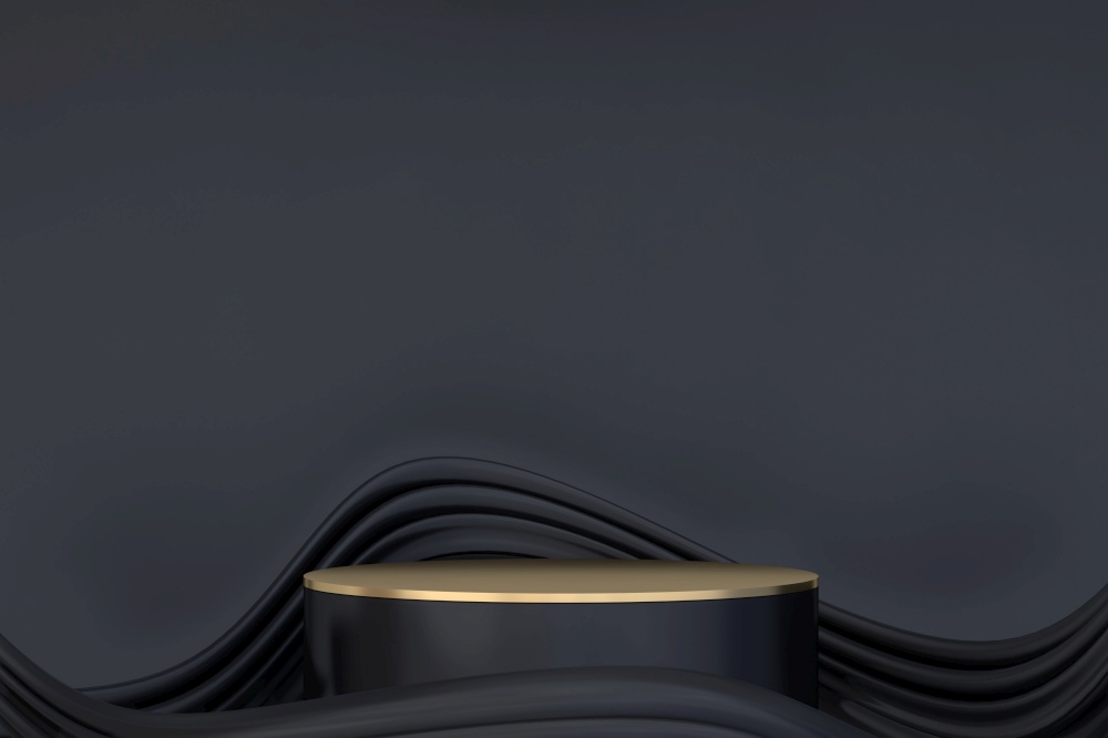 Abstract black podium show cosmetic products. 3D rendering
