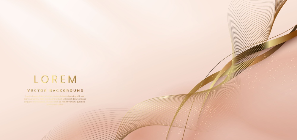 Abstract gold curved lines elegant on pastel soft pink background with copy space for text. Luxury 3d concept. Vector illustration