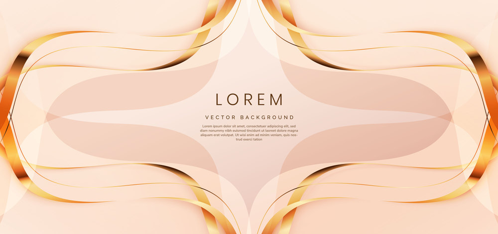 Abstract 3d template gold curved ribbon on light cream background with copy space for text. Luxury design style. Vector illustration