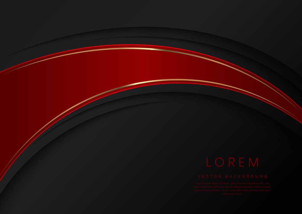 Abstract luxury red curves with elegant golden border on black background space for text. Template design style. Vector illustration