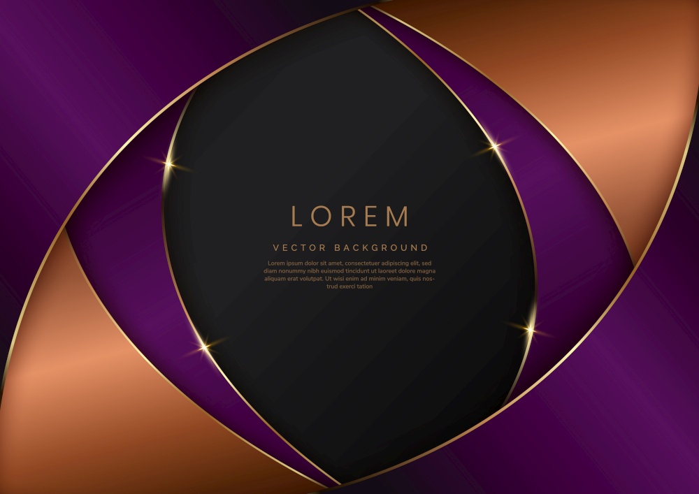 Elegant abstract luxury curved shape brown and violet color on black background with copy space for text. You can use for ad, poster, template, business presentation. Vector illustration