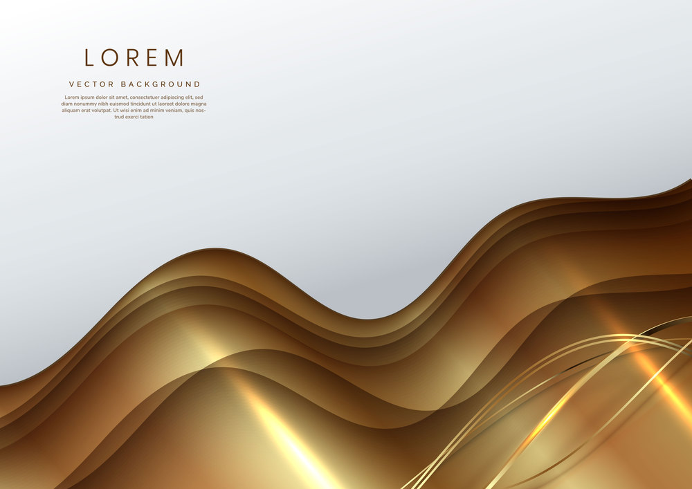 Abstract modern luxury white and gold gradient wavy shape background with golden lines wave and copy space for text. Vector illustration