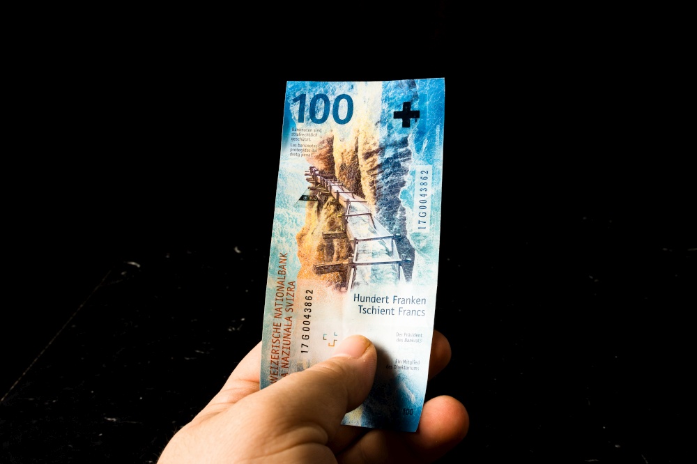 Swiss franc banknote.  CHF currency, world money concept