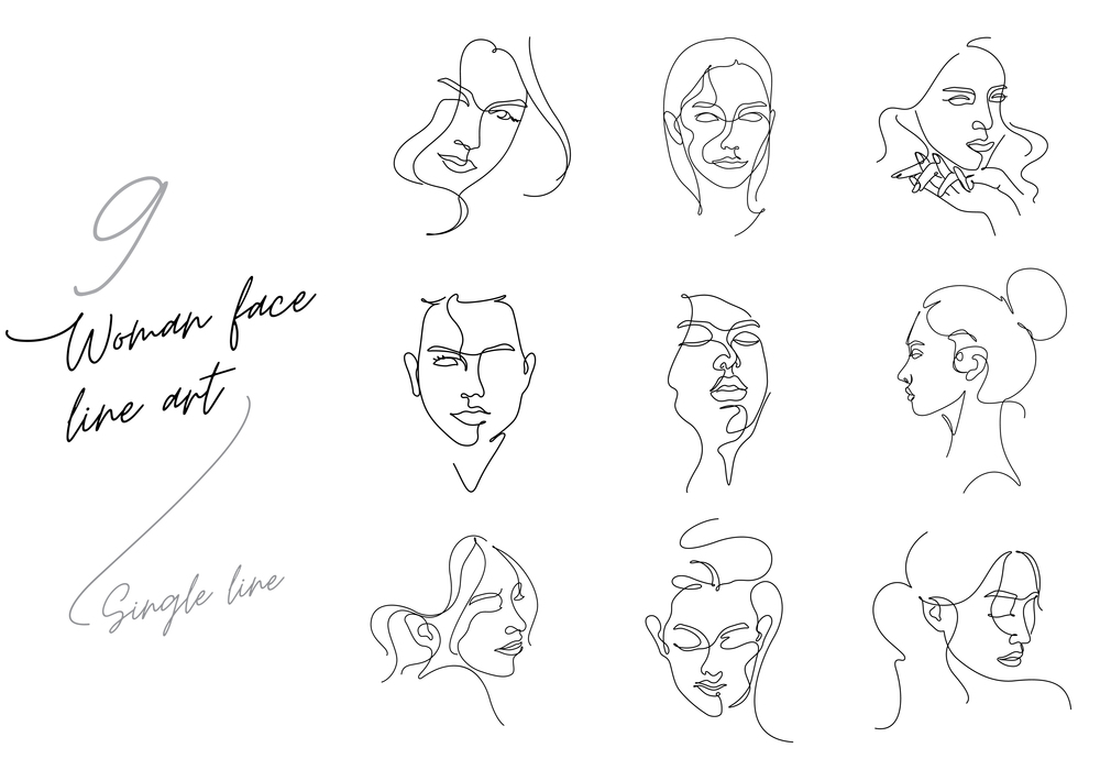 woman face line art single line vector set illustration isolated on white background