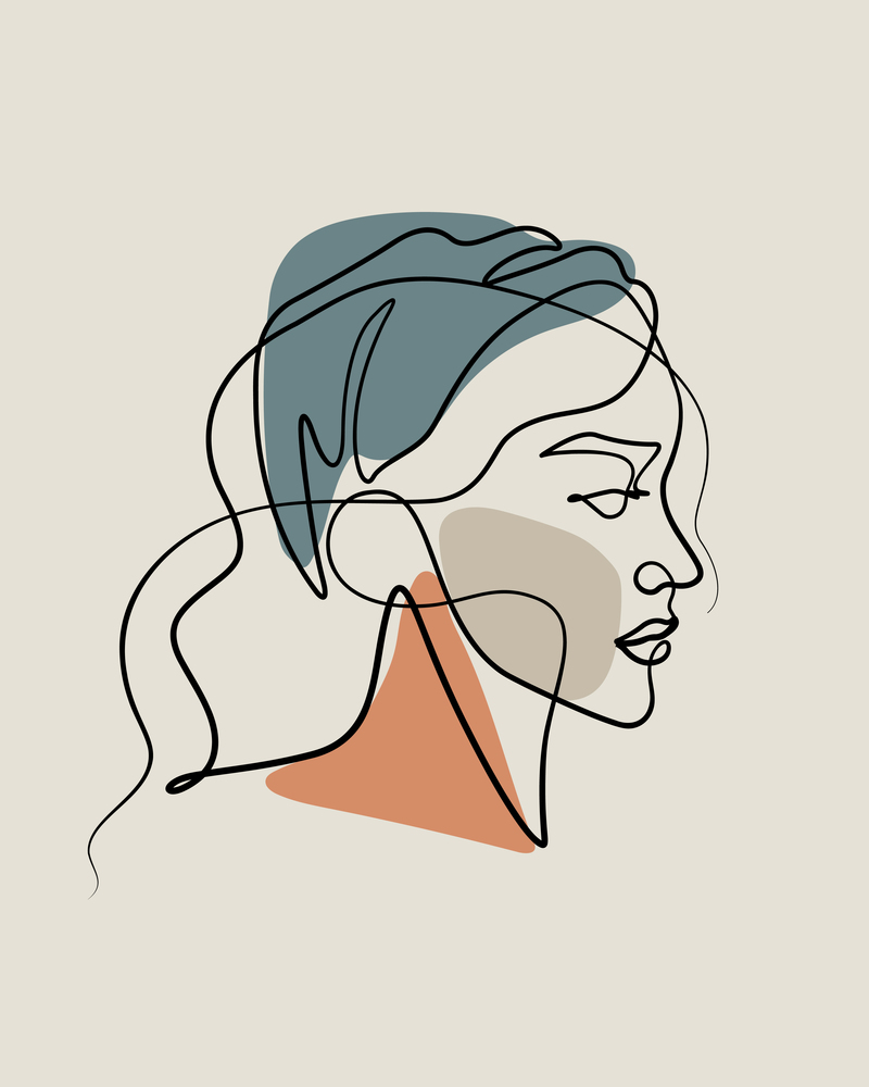 woman face poster for decoration in one line flourish drawing style vector
