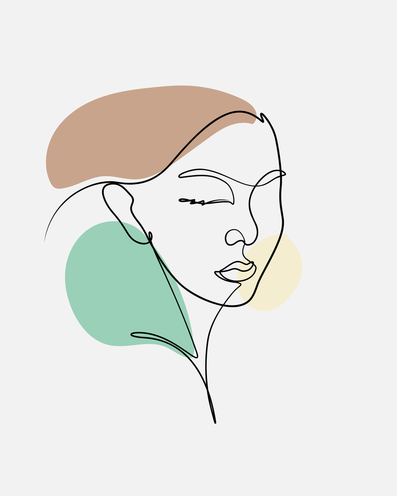 woman face poster for decoration with one line drawing, contouring line and abstract boho shape