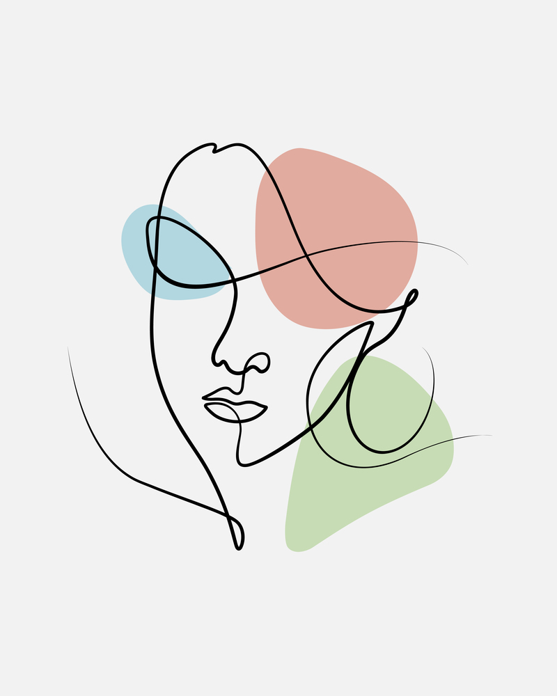 line art woman face vector illustration and abstract boho shape isolated for decorative or elegance concept
