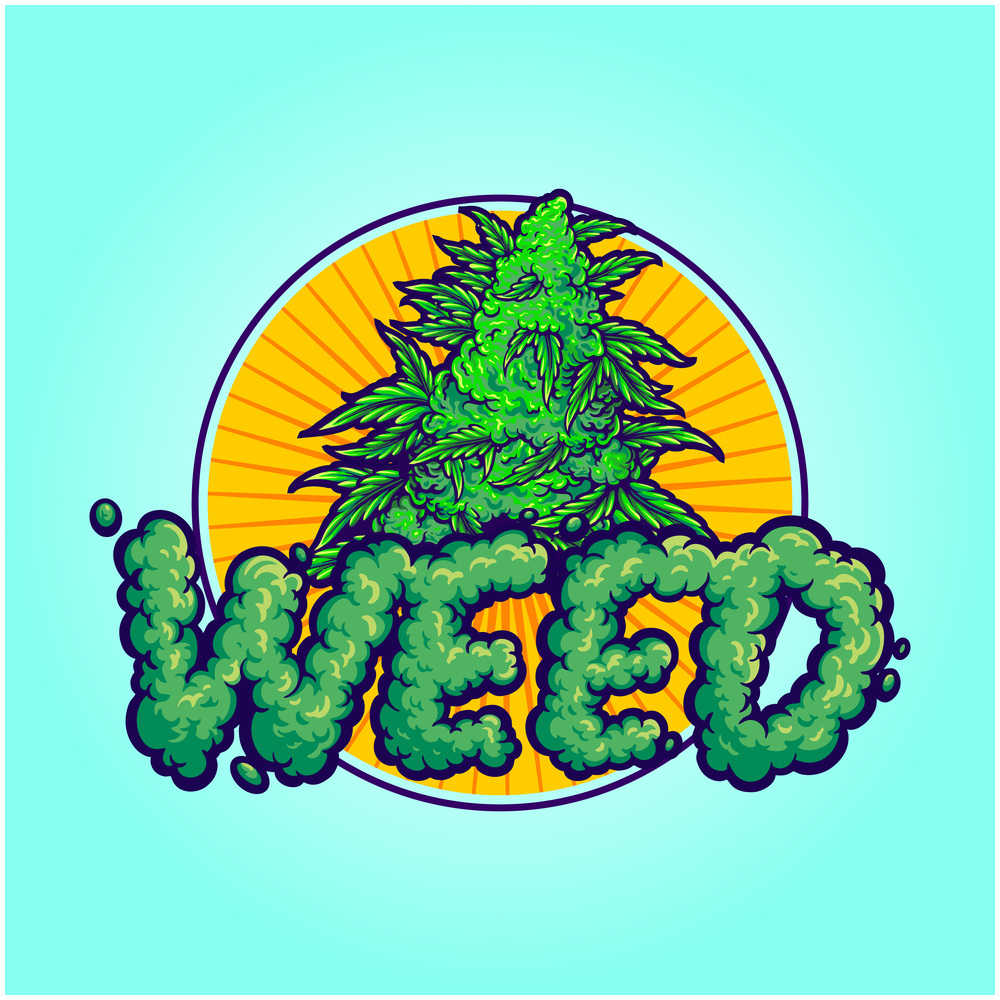 Weed smoke word lettering with cannabis leaf