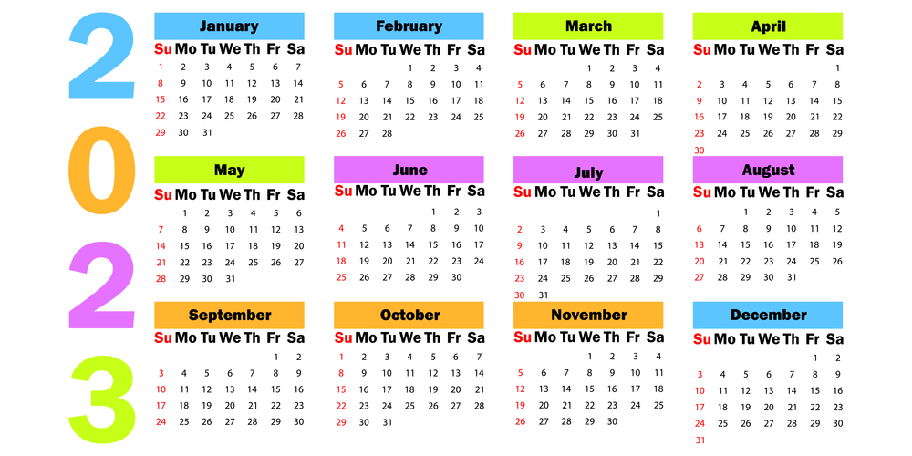 colorful calendar 2023. All months of 2023 on pins. 2023 number design template. Vector illustration. stock image. EPS 10.. colorful calendar 2023. All months of 2023 on pins. 2023 number design template. Vector illustration. stock image.