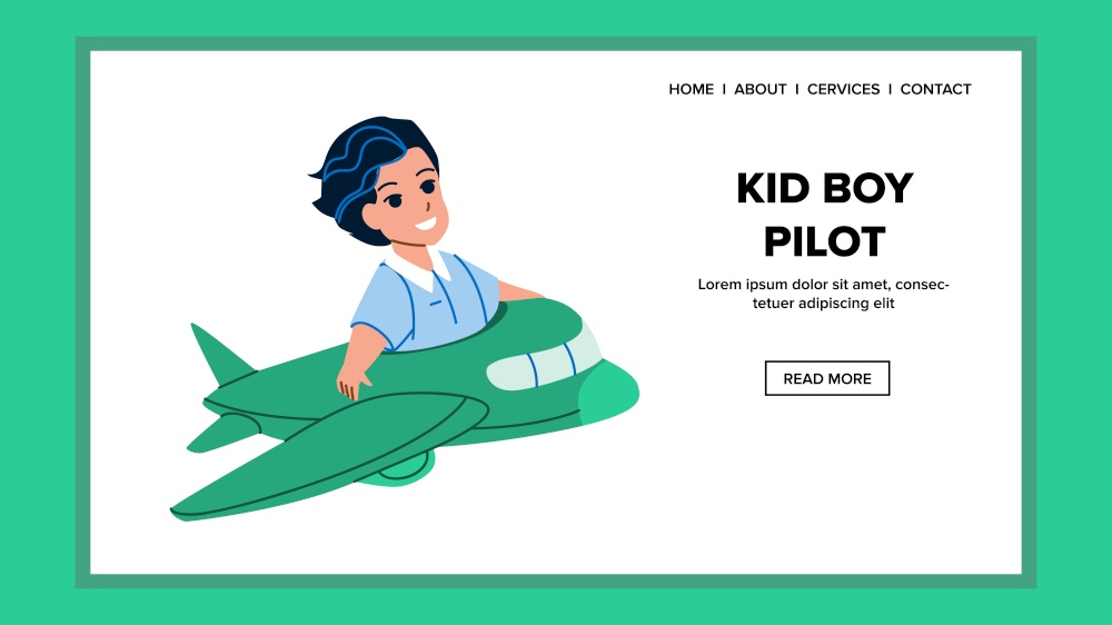 Kid Boy Pilot Flying In Airplane Transport Vector. Child Boy Pilot Fly In Aircraft, Playing On Amusement Park Attraction. Character Future Profession And Leisure Time Web Flat Cartoon Illustration. Kid Boy Pilot Flying In Airplane Transport Vector