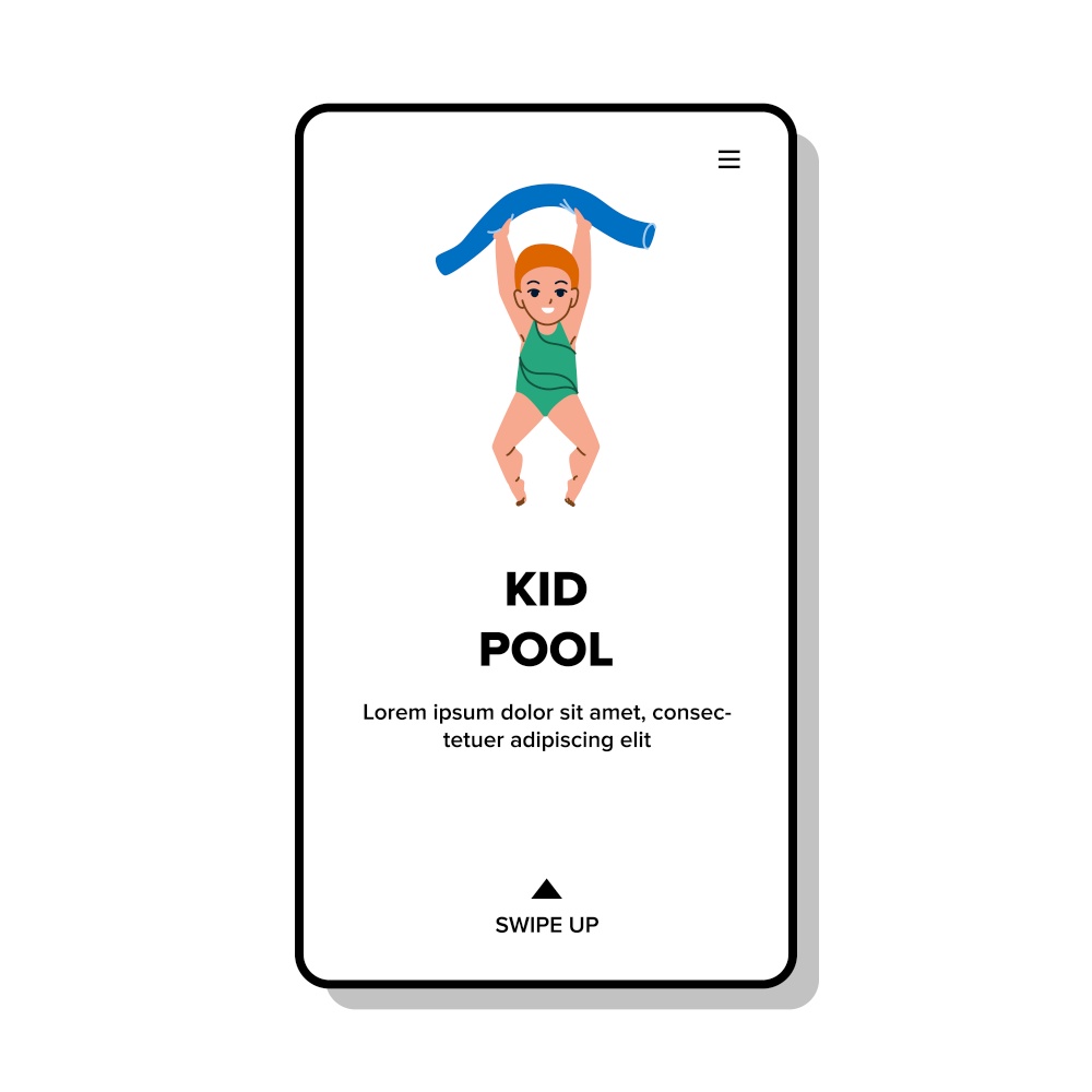 Boy Child Playing In Kid Swimming Pool Vector. Little Preschooler Resting And Swim In Pool, Athletic Training. Character Funny Sport Activity And Aqua Exercising Web Flat Cartoon Illustration. Boy Child Playing In Kid Swimming Pool Vector