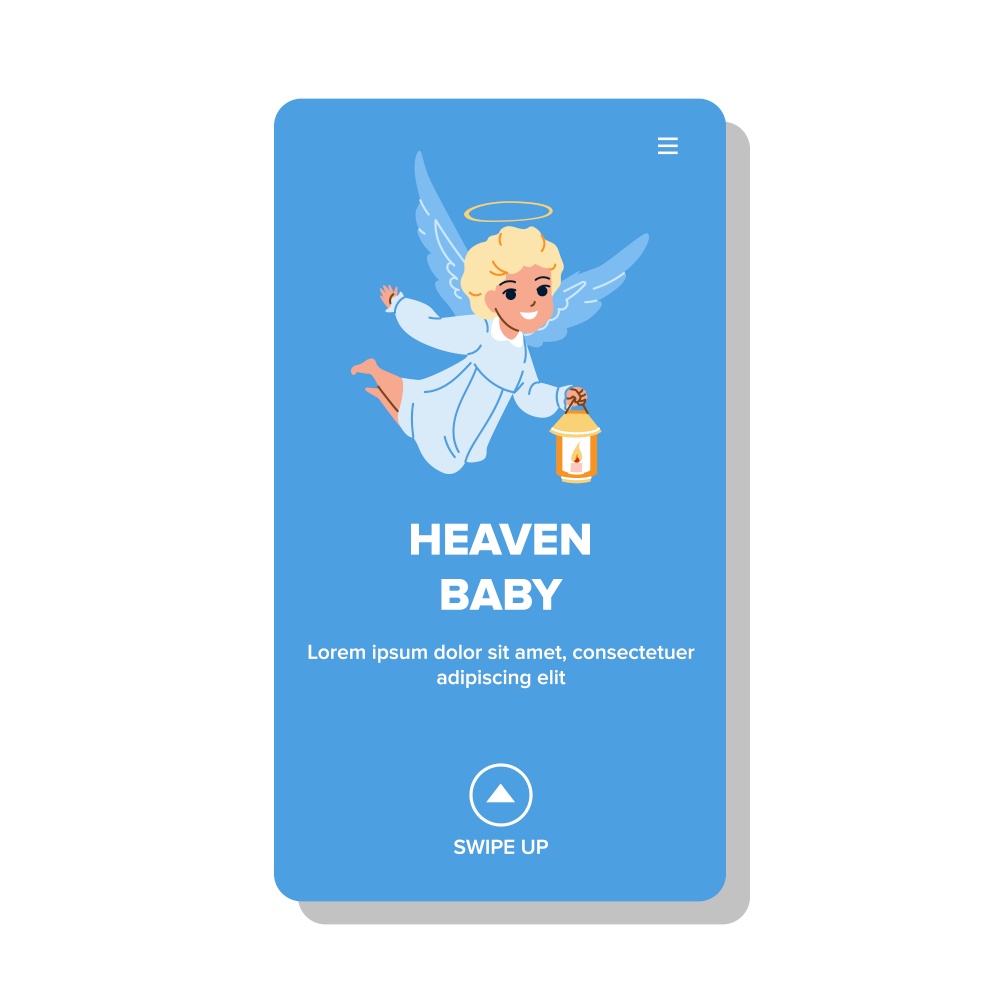 Heaven Baby Flying With Burning Lantern Vector. Cute Heaven Baby Boy With Wings And Halo Smiling And Flying. Character Child With Positive Emotion Fly Web Flat Cartoon Illustration. Heaven Baby Flying With Burning Lantern Vector