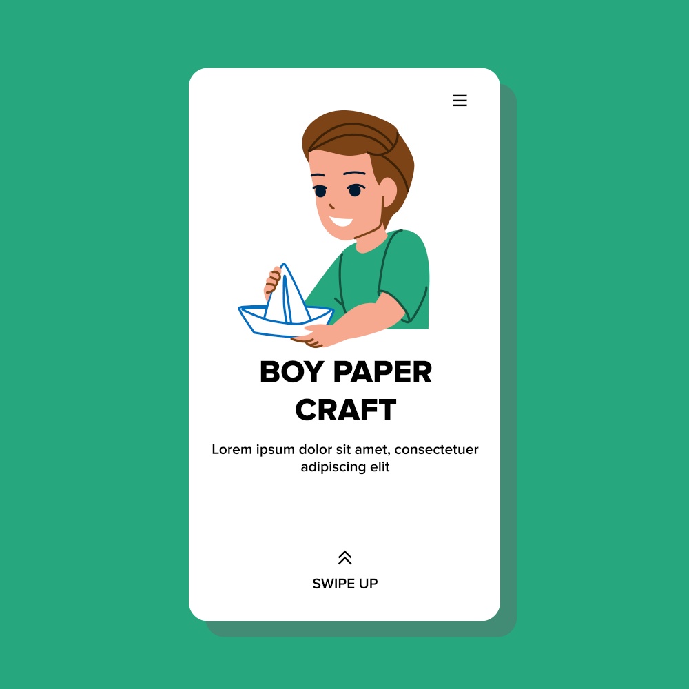 Boy Paper Craft On Education School Lesson Vector. Schoolboy Paper Craft On Educational Training And Making Boat. Character Creative And Handmade Studying Web Flat Cartoon Illustration. Boy Paper Craft On Education School Lesson Vector