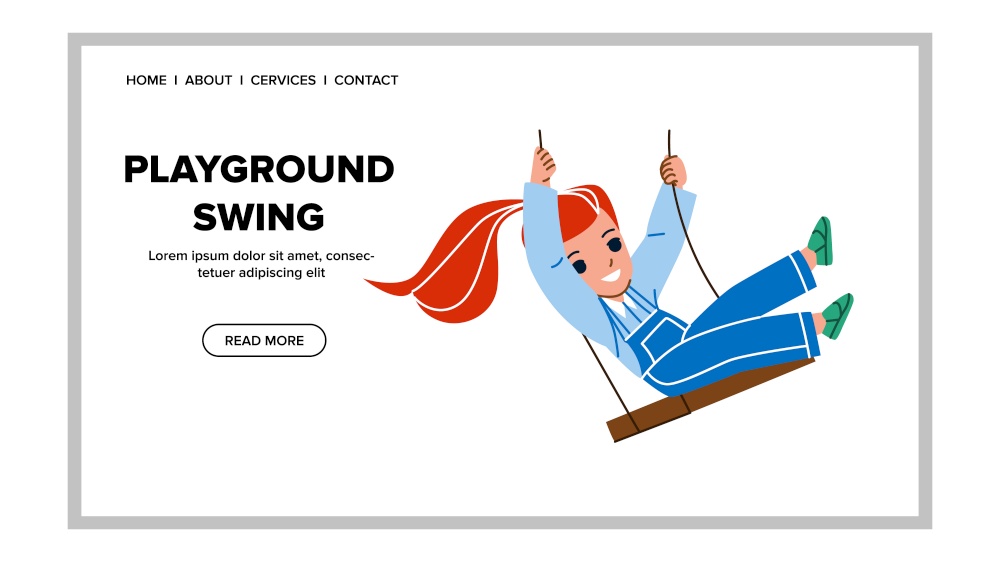 Girl Preschooler Enjoying Playground Swing Vector. Happy Little Child Enjoy Playground Swing Attraction. Character Kid Funny Leisure And Playful Time Outdoor Web Flat Cartoon Illustration. Girl Preschooler Enjoying Playground Swing Vector