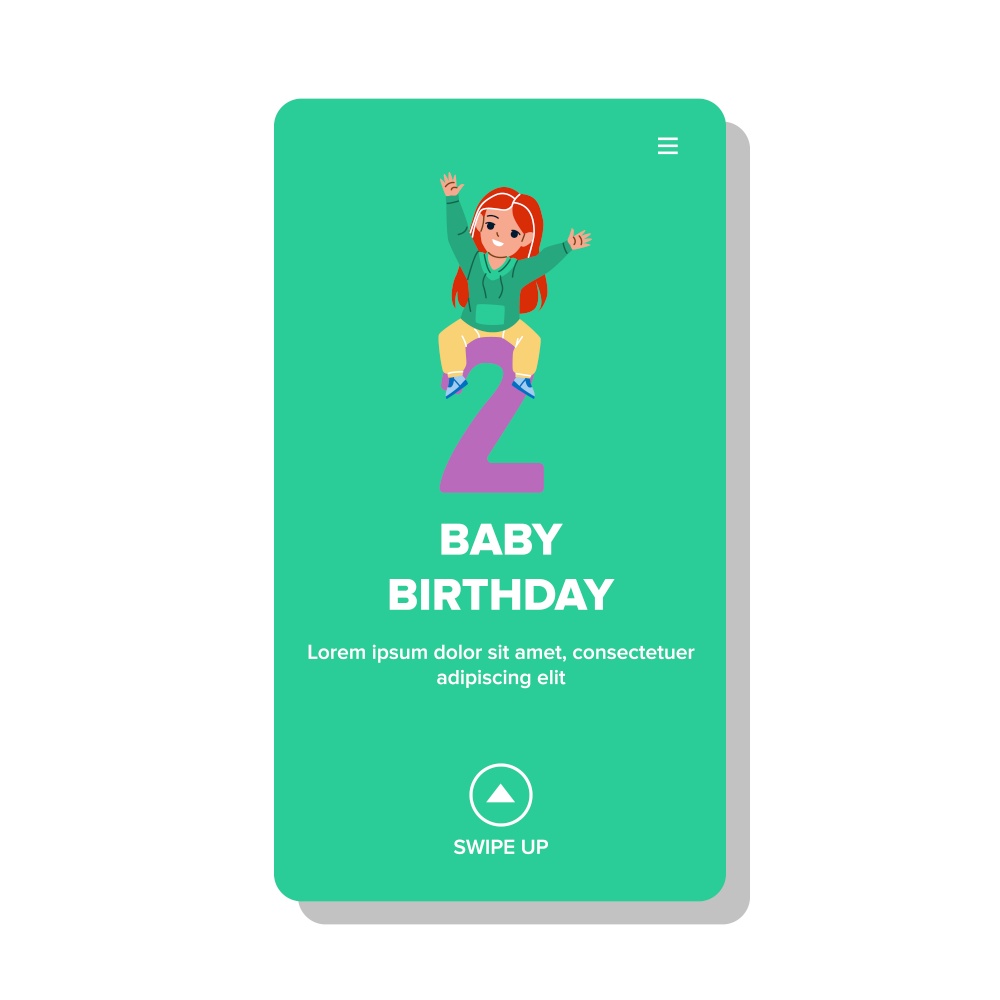 Baby Birthday Celebrating Little Girl Kid Vector. Preschooler Child Sitting On Number Two And Celebrate Baby Birthday. Character Second Birth Festival Party Web Flat Cartoon Illustration. Baby Birthday Celebrating Little Girl Kid Vector