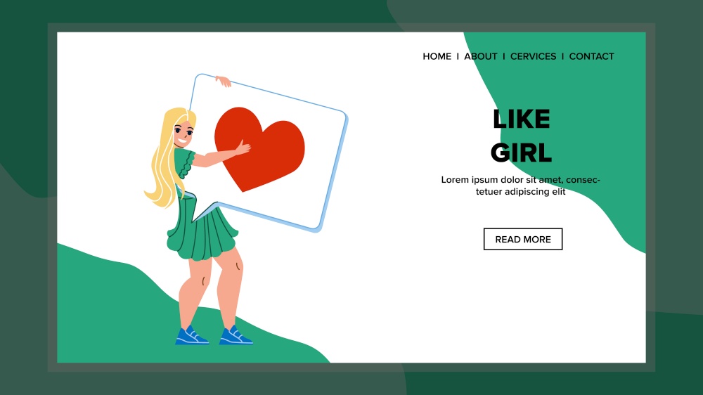 Girl User Like Message In Social Media Vector. Young Woman Receive Like On Review, Blog Or Answer In Messenger. Character Happy Lady Positive Feedback Web Flat Cartoon Illustration. Girl User Like Message In Social Media Vector
