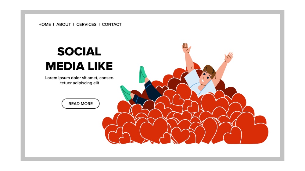 Social Media Like Counting Young Man User Vector. In Social Media Like Swimming Boy. Character Guy Online Communication And Feedback In Blog Cyberspace Web Flat Cartoon Illustration. Social Media Like Counting Young Man User Vector