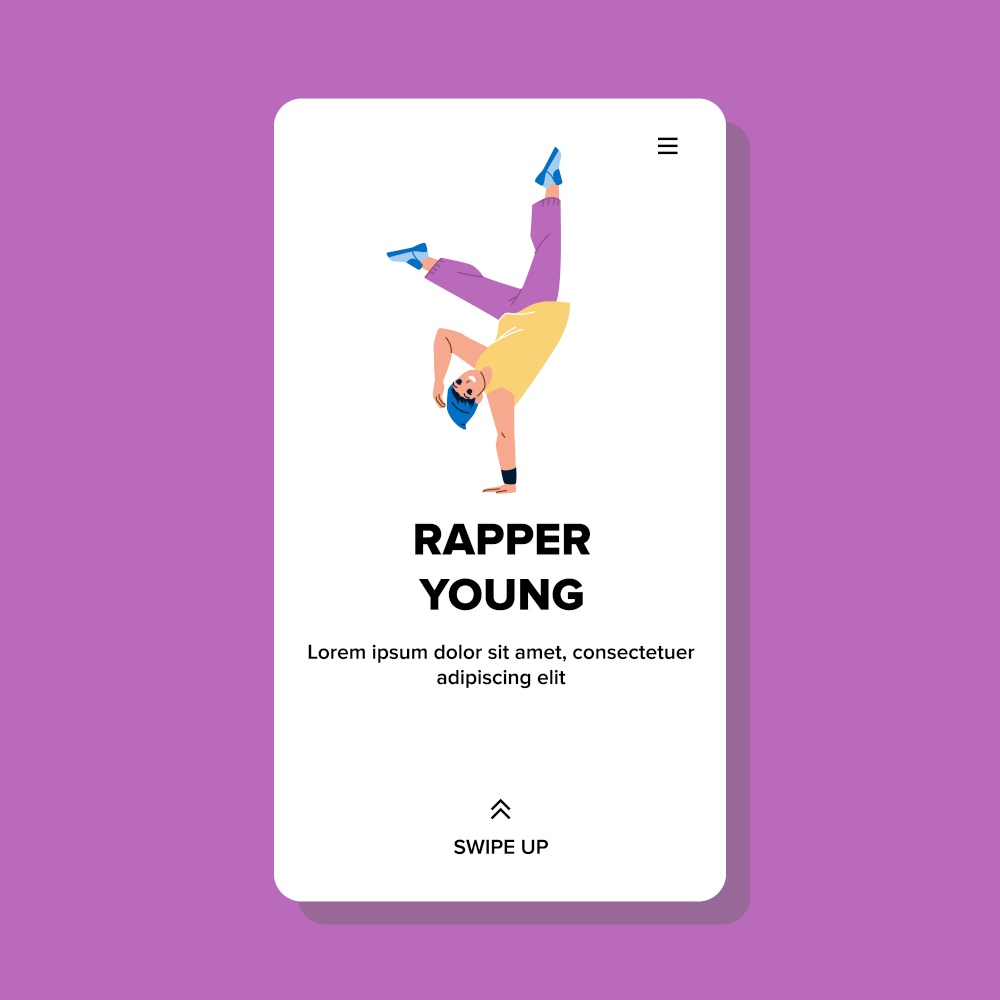 Rapper Young Boy Dancing Hip Hop Dance Vector. Rapper Young Guy Singing Rap And Performing Energy Choreography. Character Dancer Exercising And Training Web Flat Cartoon Illustration. Rapper Young Boy Dancing Hip Hop Dance Vector