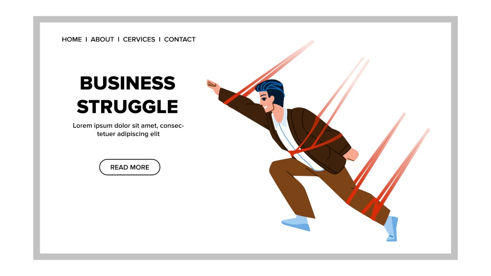 Business Struggle Competition Businessman Vector. Man With Tied Hands And Legs Trying Goal Achievement In Tournament Or Business Struggle. Character Power And Achieve Web Flat Cartoon Illustration. Business Struggle Competition Businessman Vector