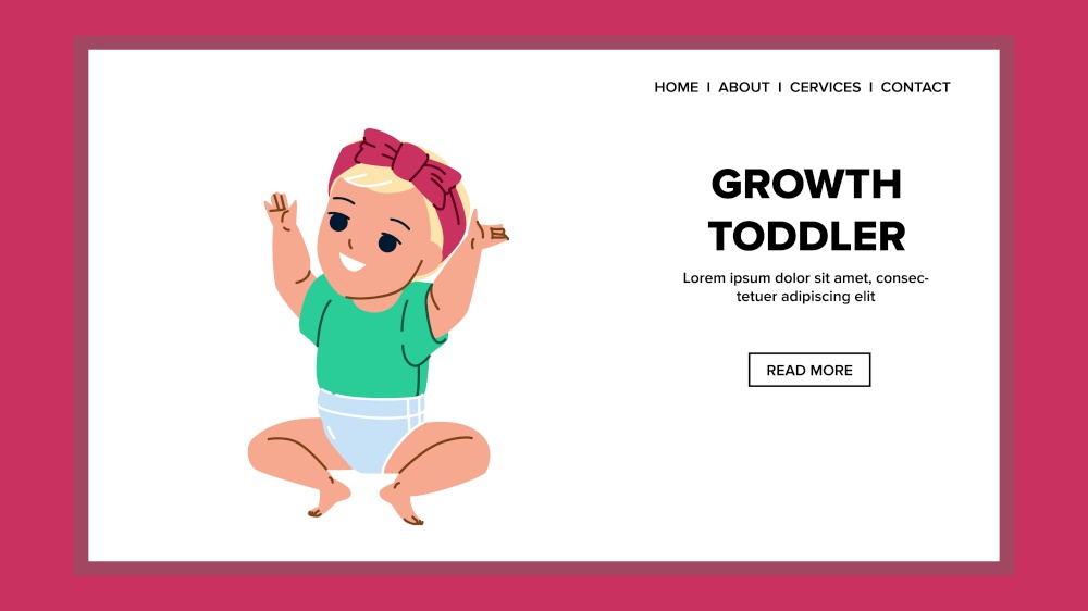 Growth Toddler Recreation And Activity Vector. Growth Toddler Wearing Cute Bow, Clothes And Diaper Sitting On Floor And Smiling. Character Childhood And Development Web Flat Cartoon Illustration. Growth Toddler Recreation And Activity Vector