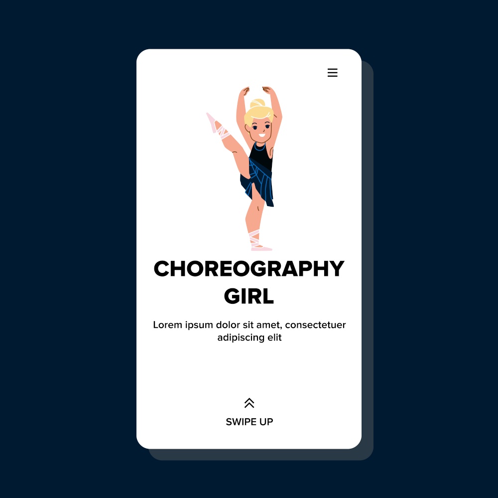 Dance Choreography Girl Training In Class Vector. Schoolgirl Dancer Practicing Choreography In Dancing Classroom. Character Performer Exercising Motion Web Flat Cartoon Illustration. Dance Choreography Girl Training In Class Vector