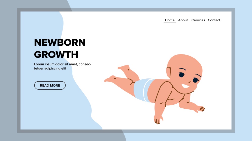 Newborn Growth And Development Process Vector. Newborn Growth Physical Process, Funny Happiness Toddler Infant Resting In Living Room. Character Child In Diaper Web Flat Cartoon Illustration. Newborn Growth And Development Process Vector