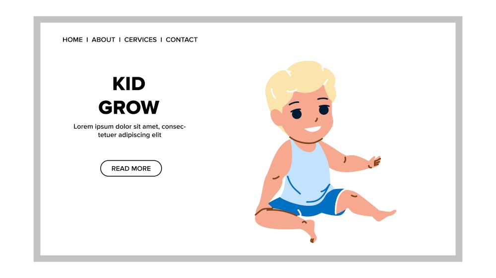 Toddler Boy Funny Kid Grow And Develop Vector. Attractive And Cute Kid Grow, Enjoying Leisure And Recreation Time At Home. Character Little Child Smiling Web Flat Cartoon Illustration. Toddler Boy Funny Kid Grow And Develop Vector