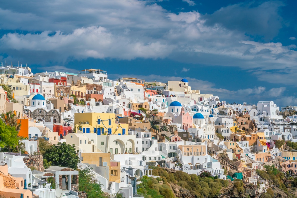 Cityscape of Oia town in Santorini island, Greece.