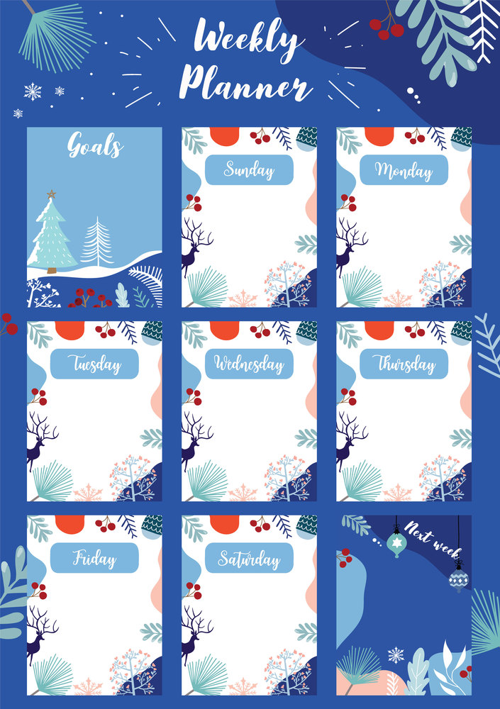 Weekly planner start on Sunday with winter and flower,to do list that use for vertical digital and printable A4 A5 size