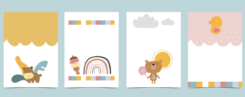 Collection of kid postcard set with bear, rainbow, sun.Editable vector illustration for website, invitation,postcard and sticker