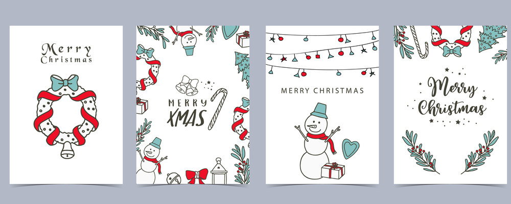 Collection of winter background set with tree,snowman,flower,leaves.Editable vector illustration for christmas invitation,postcard and website banner
